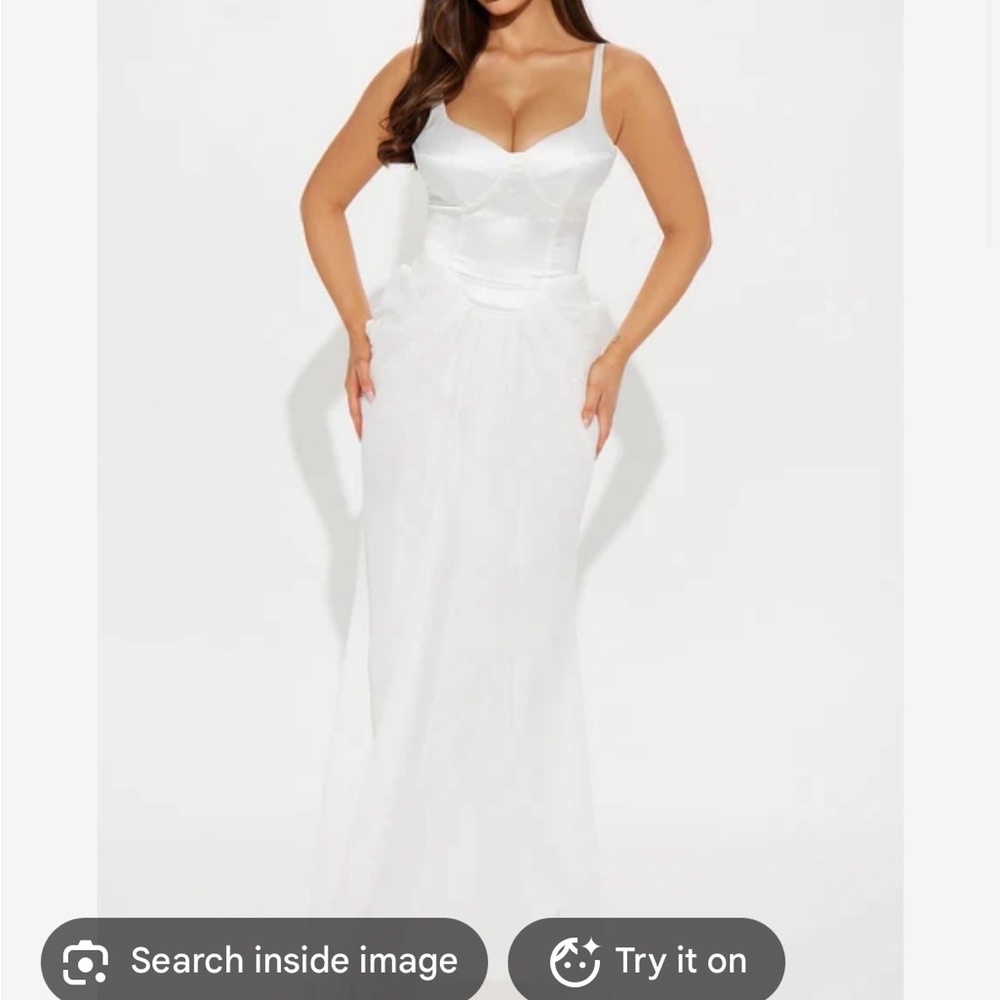 Fashion Nova White Satin Bridal Column Gown